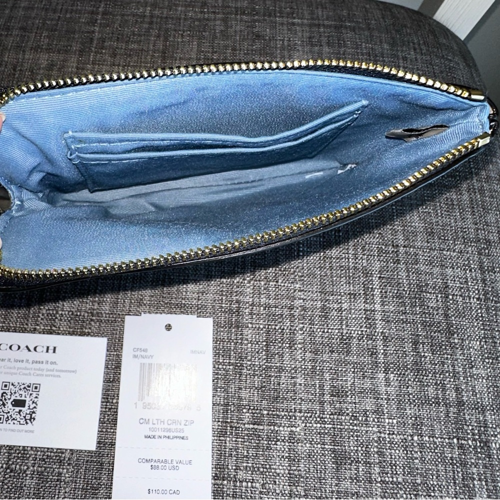 COACH Monogram Print Corner Zip Wristlet in Navy - Picture 8 of 13